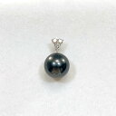 【中古】K18WG 天然 黒蝶 タヒチパール ダイヤ ネックレス ペンダントトップ 0.2ct 12mm 2.9g レディース ジュエリー アクセサリー美品