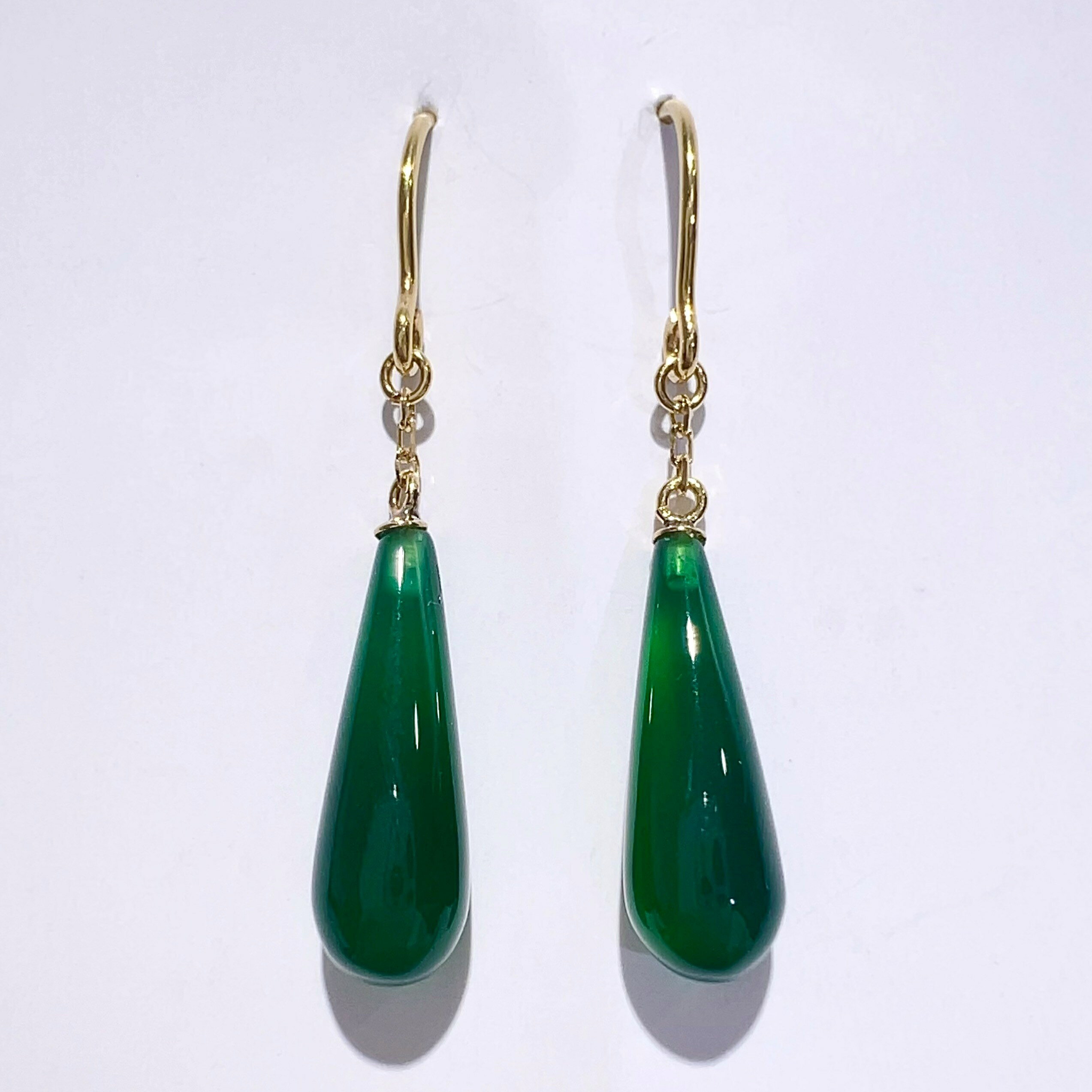 K18 天然 メノウ 瑪瑙 ドロップ フック ピアス 32.5mm 1.5g グリーン ゴールド レディース アクセサリー フック・チェーン ピアス 未使用品