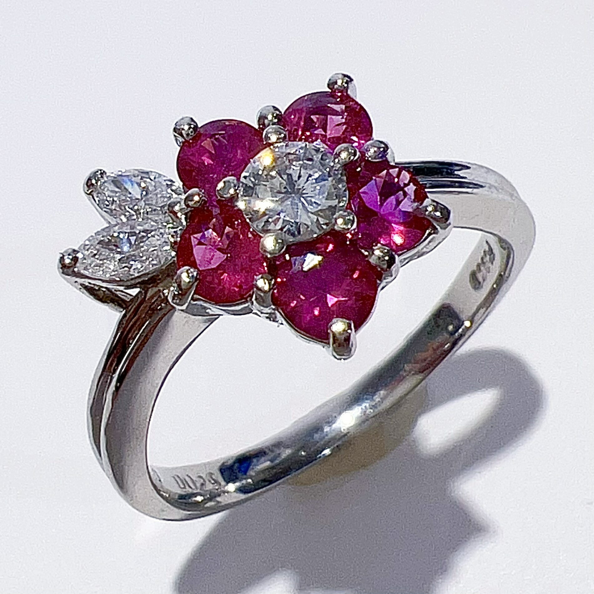 【中古】 Pt900天然ルビーダイ...