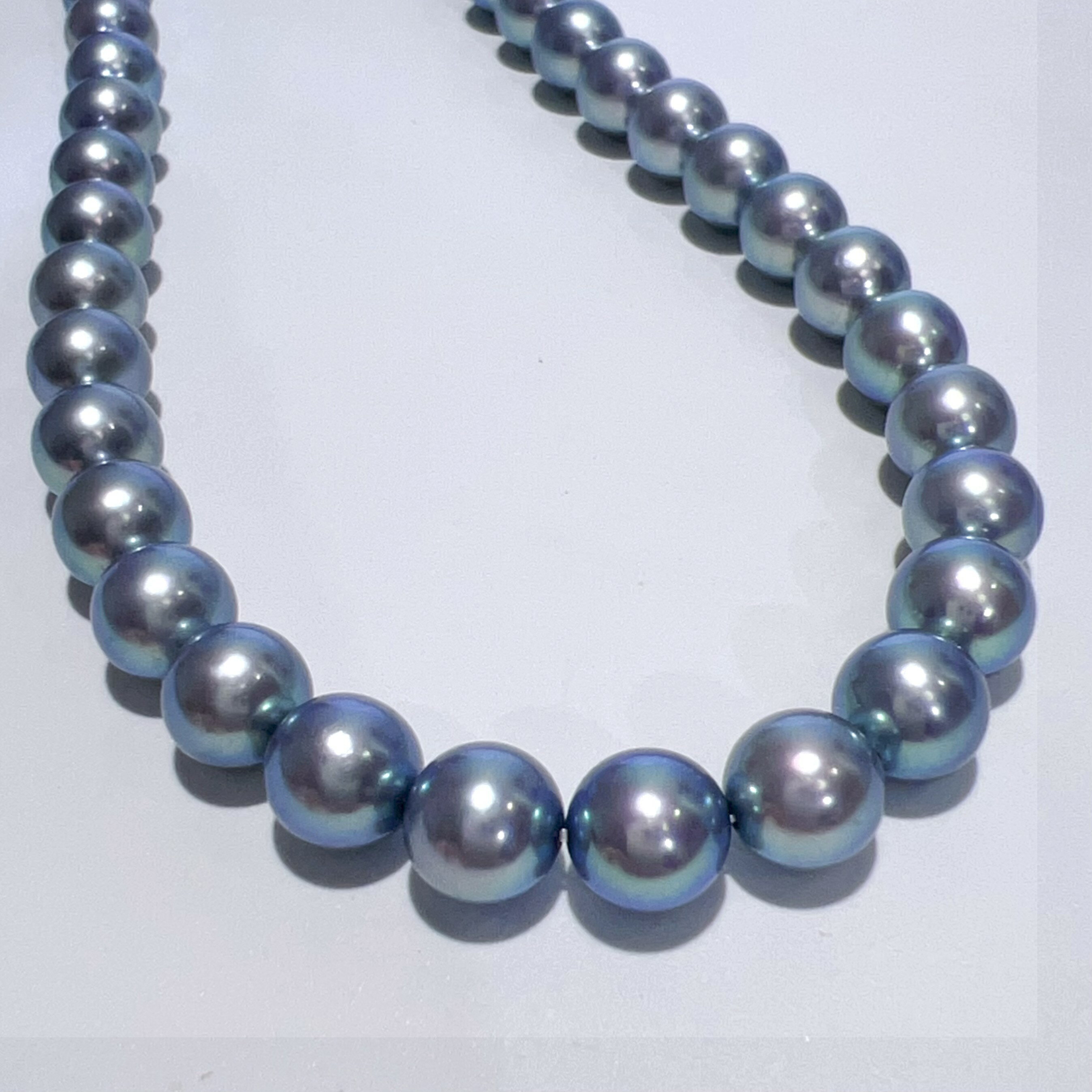 【中古】SV 天然 AKOYA アコヤ パール 着色 ネックレス 本真珠 ブルー 42cm P7.5－8mm 37.2g レディース アクセサリー 美品