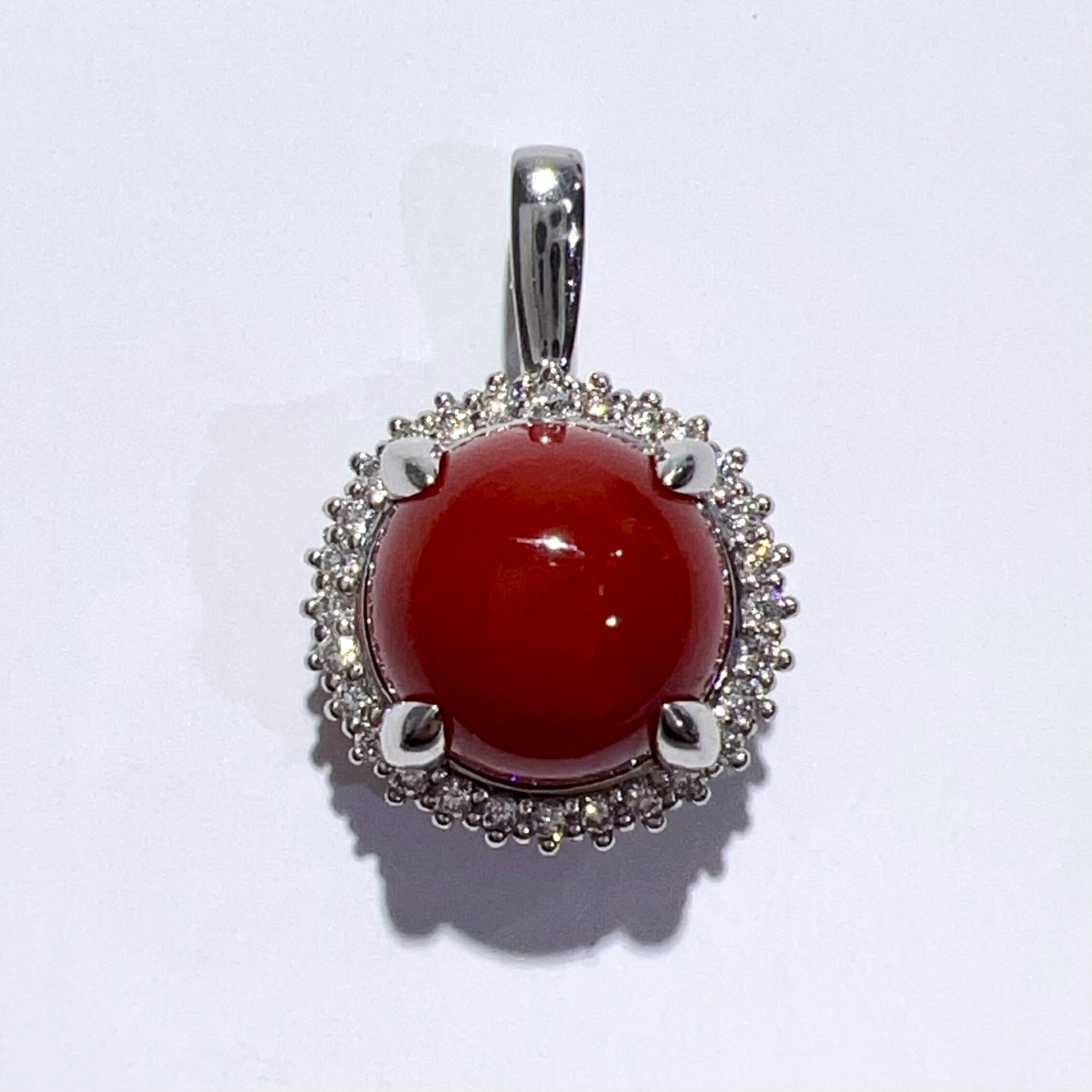 【中古】Pt950 天然 珊瑚 サンゴ ダイヤ ネックレス ペンダント 血赤 鑑別 13x19mm サンゴ9.20mm/5.537ct D0.15ct 3.7g レディース アクセサリー ジュエリー 美品