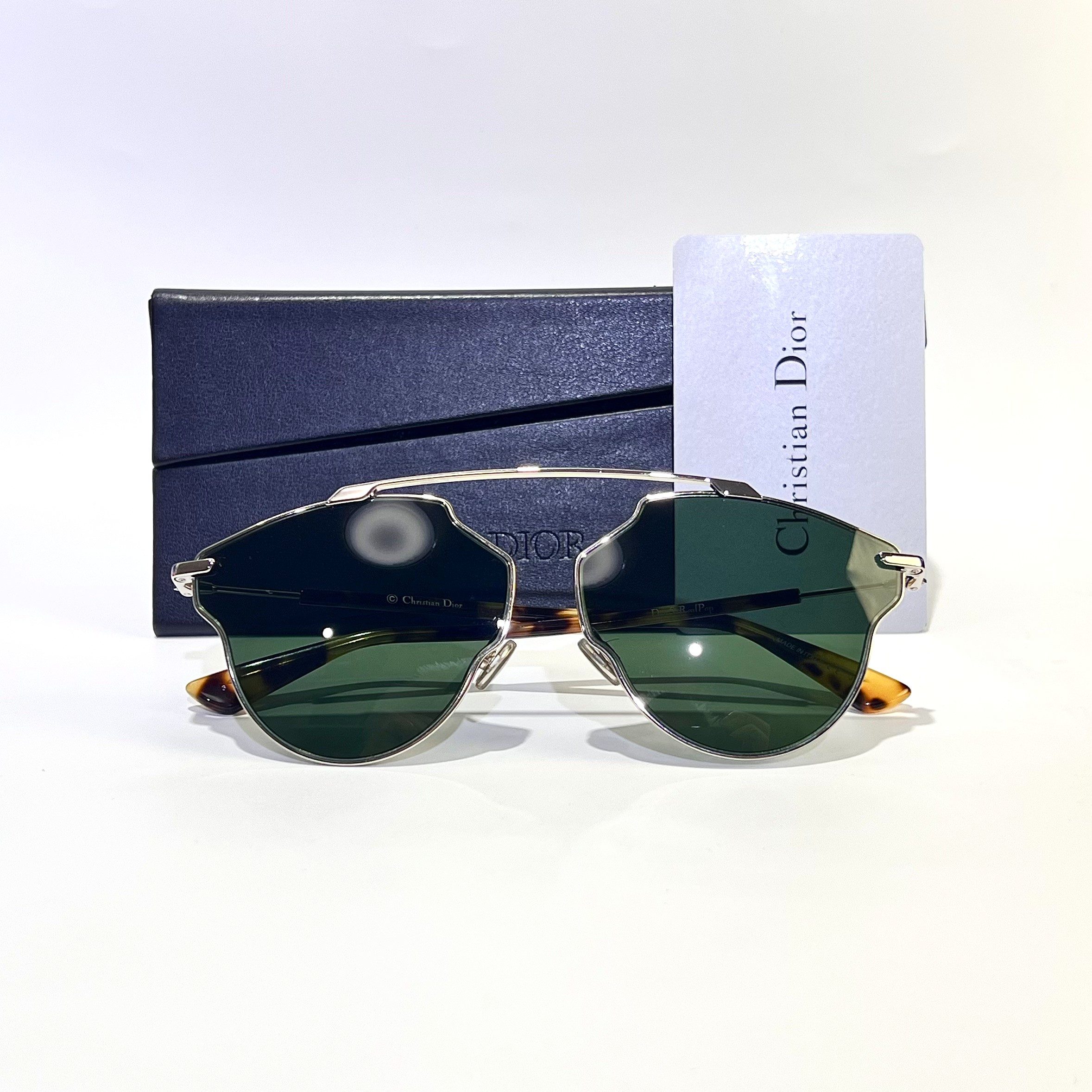 【中古】Dior ディオール サングラス DIORSOREALPOP 3YG/QT シルバー グリーン ブラウン SS プラスチック カード メガネ拭き 箱 レディース メンズ 眼鏡 美品