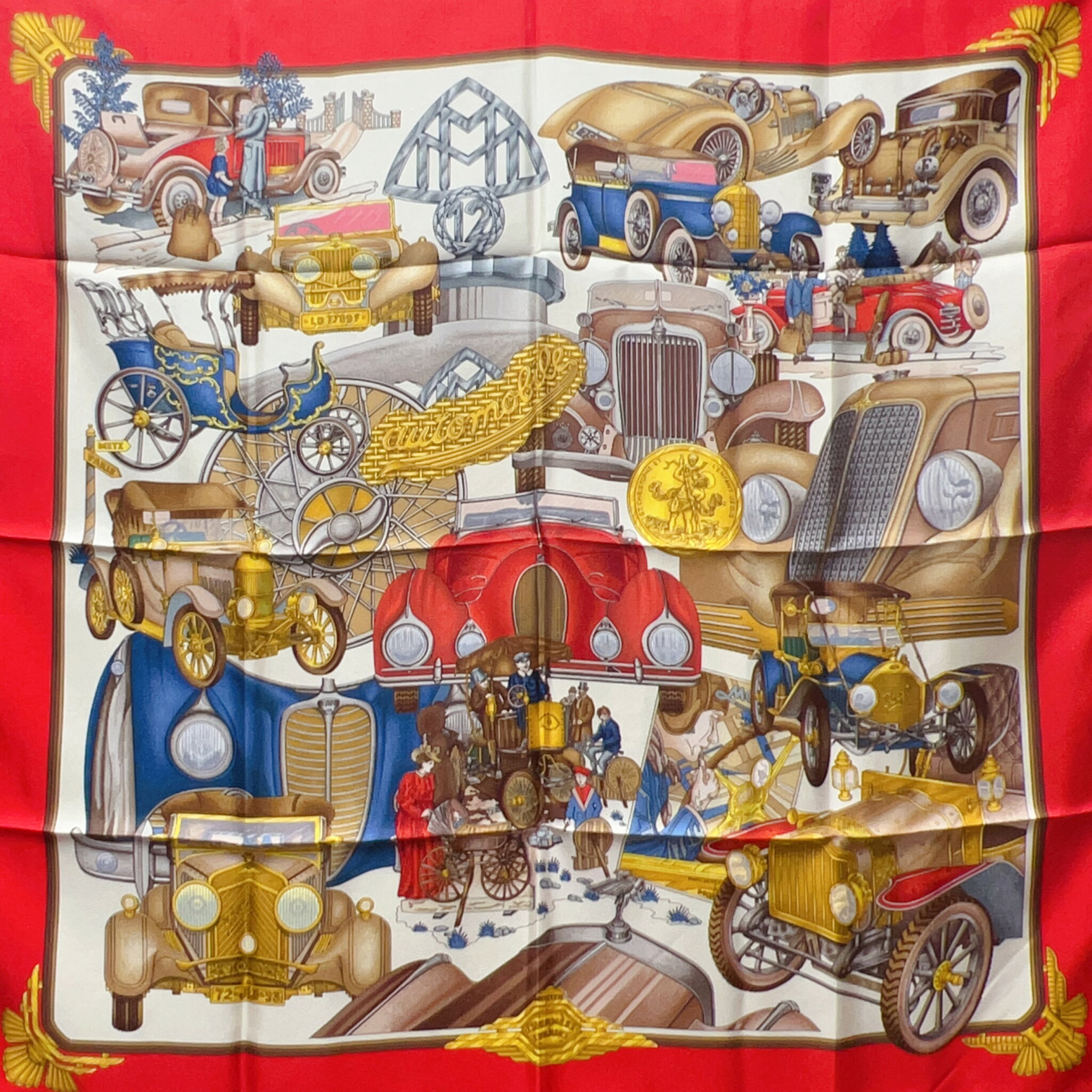 【中古】Hermès エルメス 90カレ 大判スカーフ Automobile オートモービル 自動車 レディース 美品