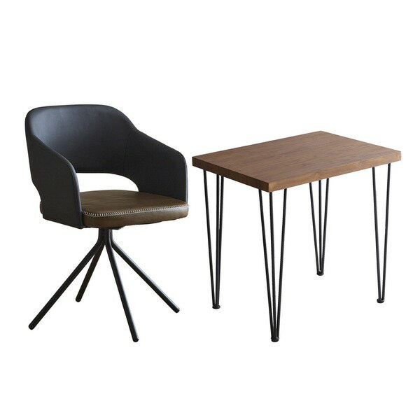 デスクチェア 2点セット パソコンデスク 約幅75cm ウォールナット レザー調 ラウンドチェア ブラウン ..