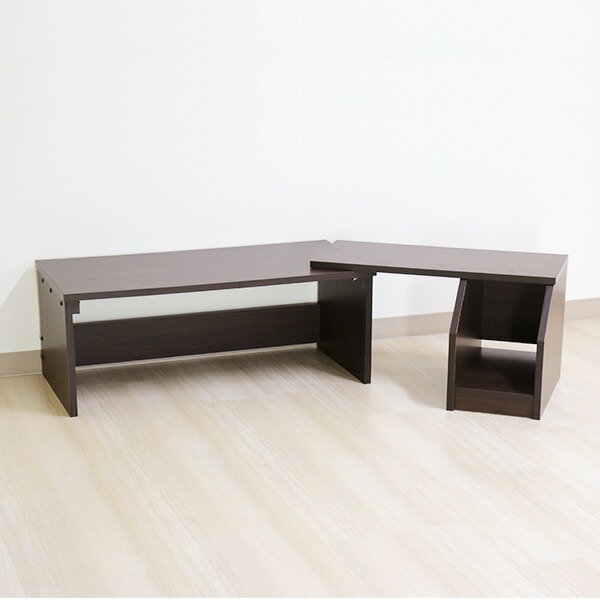 デスク ブラウン 幅90cm 伸長 システム ロー タイプ 日本製 木製 棚 収納 付き 在宅 テレ ワーク オフ..
