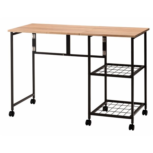 バタフライ デスク テーブル 約幅46/107×奥行45×高さ72cm ダークグレー オープンラック サイドテーブル..