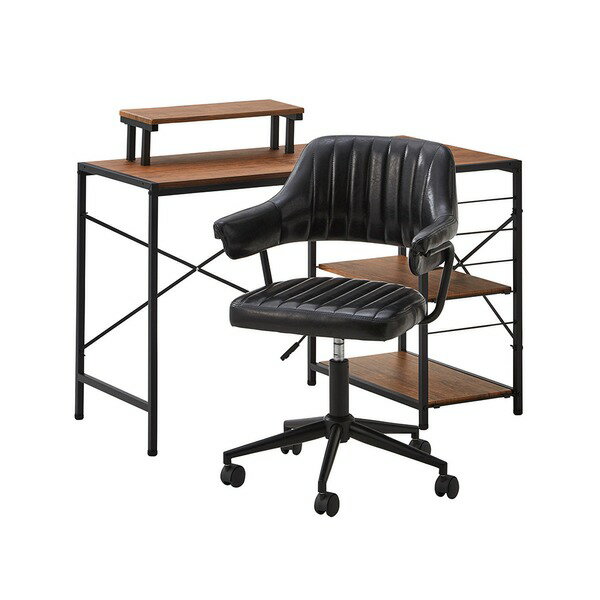 デスクチェア セット パソコンデスク約幅110cm ウォールナット オフィスチェア ブラック ガス圧昇降 キ..