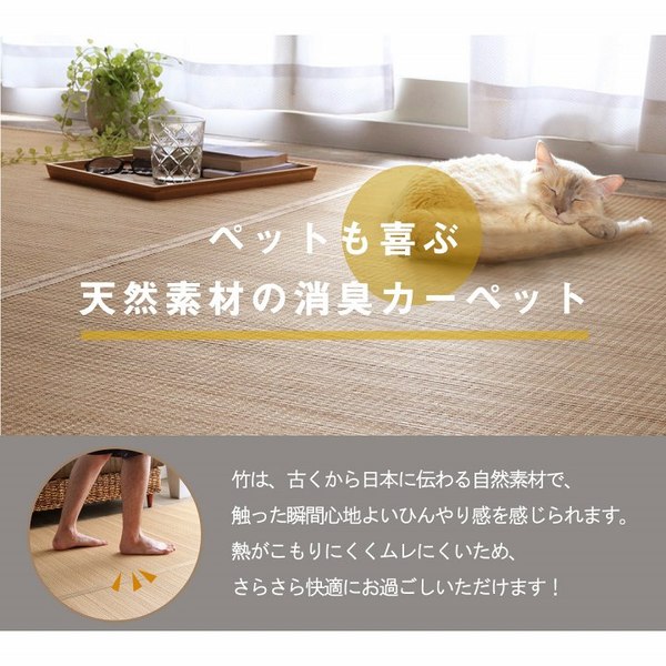 竹ラグ/ラグマット 【ベージュ 約174×261cm】 裏地付 天然素材 バンブー 抗菌 防臭 消臭 防汚 防滑 床暖房 通年使用 折り畳み【代引不可】 [3]