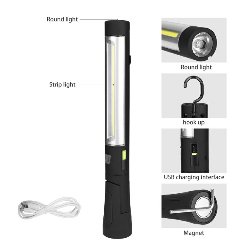 3WAY 多機能 強力 COB LED ハンディライト 懐中電灯 ワークライト 非常灯 作業灯 ランタン USB充電式 アウトドア 広角照射 マグネット搭載 フック付き通販格安セール情報 楽天 通販