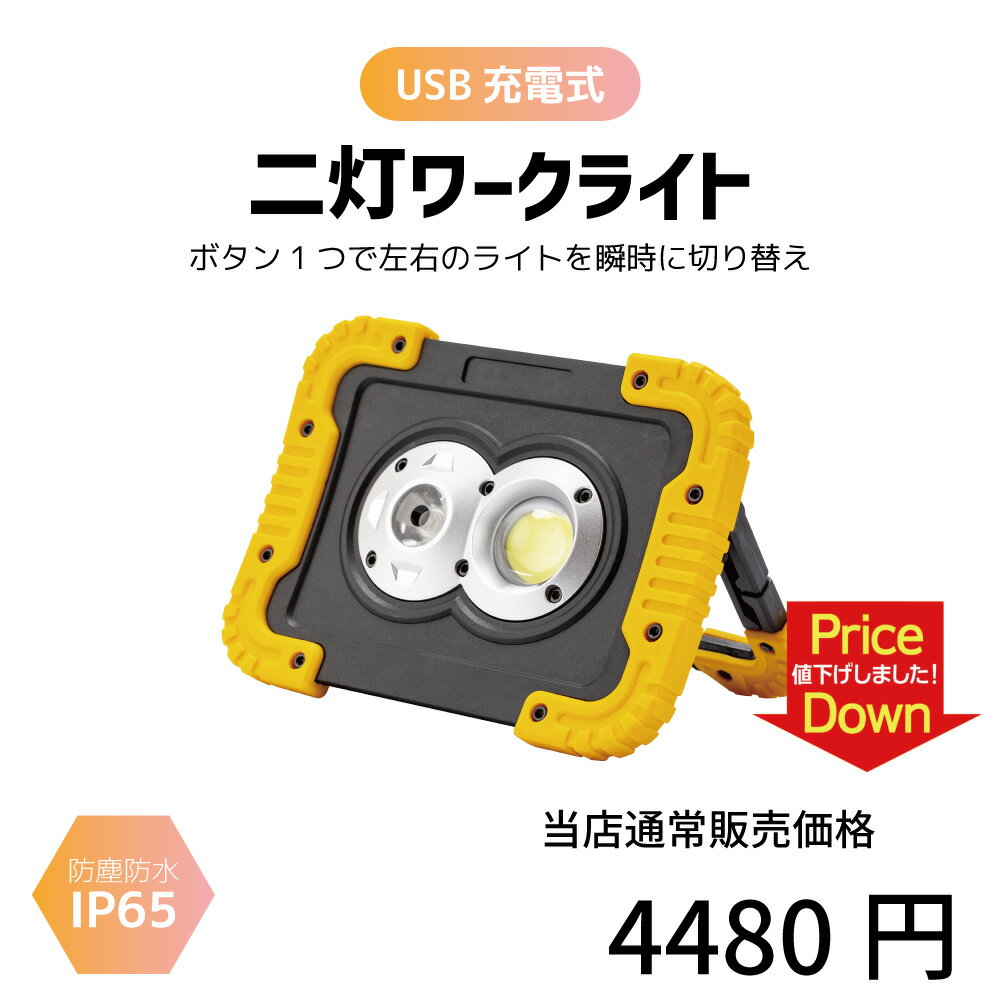 【最強配送対応】二灯 ワークライト 強力 COB LED ハンディライト IP65 20W 1150lms USB充電 ポータブ..