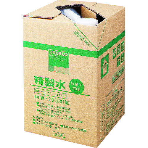 【ポイント10倍】トラスコ中山(株) TRUSCO 精製水 20L (1個入) W-20 【DIY 工具 TRUSCO トラスコ 工業用 純水 バッテリー液 精製水 20l 業務用 バッテリー用 ボイラー洗浄 】【おしゃれ おすすめ】 CB99