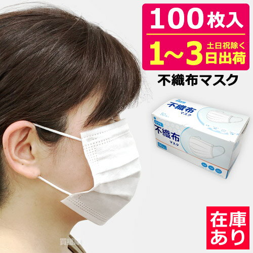 マスク 箱 在庫あり 100枚 日本国内発送 50枚x2箱 不織布 ふつうサイズ 白 ウイル...