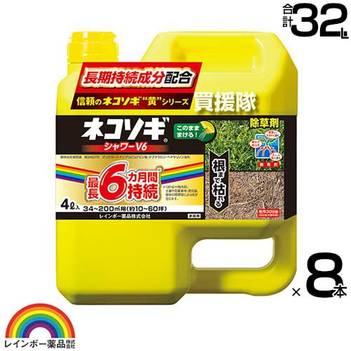 レインボー薬品 ネコソギシャワー V6 4L×8本 【そのまま使える シャワータイプ 6か月間効果が持続 除草剤 グリホサート 農薬 ガーデニング 雑草 対策 雑草対策 園芸 薬剤 薬 安心 ミカン 果樹 経済的 噴霧器 散布 家庭用 液剤 根まで枯らす】【おしゃれ おすすめ】[CB99]