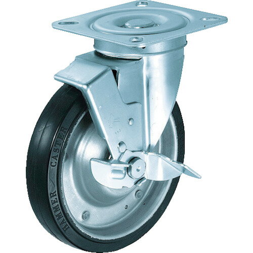 【ポイント10倍】ハンマー 旋回式耐切くず特殊ゴム車輪(ラジアルボールベアリング)200mm ストッパー付 ..