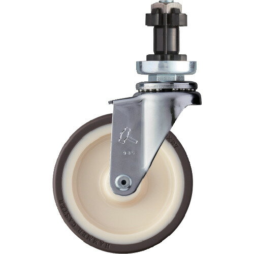 【ポイント10倍】ハンマー パイプ差込み旋回式ウレタン車輪(ナイロンホイール・ベアリング)100mm φ38用..