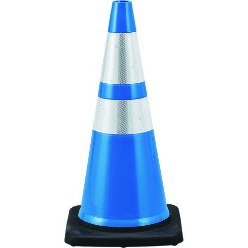 【ポイント10倍】緑十字 カラーコーン 青/白反射シート PVCコーン-BLH 高さ:710mm ベース:360mm角 高輝..