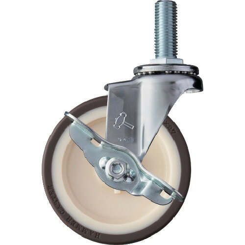 【ポイント10倍】ハンマー ねじ込み旋回式ウレタン車輪(ナイロンホイール・ベアリング)100mm ストッパ..