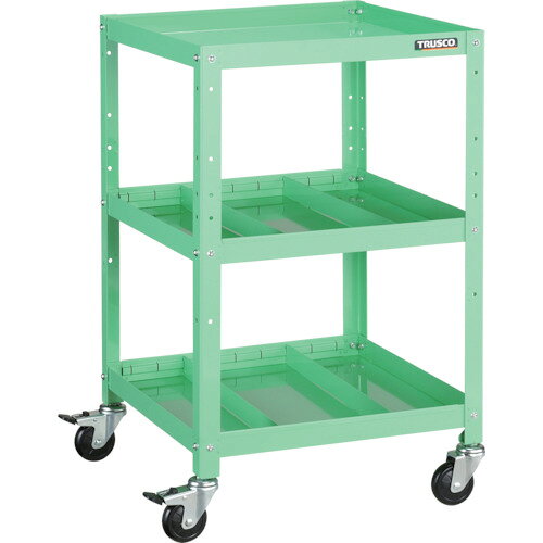 納期について：メーカー直送品(代引き不可)【DIY 工具 ツール トラスコ中山 オレンジブック TRUSCO 工事book トラスコ 】メーカー名：トラスコ中山(株)【 特長 】・車輪と共に車軸もロックするダブルロック仕様のキャスターです。・棚板の組付けは、内側にフランジ付ナットを使用しているため、外側から六角レンチで締め付けることで組み立てが可能です。 仕様品名　　TRUSCO ツールワゴン ラビットワゴン 500X500 仕切2段付 ヤンググリーン品番　　RBW-853S2_YG最大積載量(kg/台)　　150均等積載量(kg/段)　　50色　　ヤンググリーン間口(mm)　　500奥行(mm)　　500高さ(mm)　　810段数(段)　　3キャスター径(mm)　　75キャスター棚板　　こぼれ止め付き棚板(裏表両用)キャスター　　自在式 75mm(2個) 自在式(Wストッパー付) 75mm(2個)縦仕切4枚棚板こぼれ止め高さ　　40mm【 材質／仕上 】棚板:スチール(焼き付け塗装)/支柱:スチール(焼き付け塗装)/キャスター金具:スチール(メッキ仕上げ)/車輪:ゴム質量　　13.3kg【 注意 】●「最大積載量」とは、各棚板の表面に均一に荷重をかけた場合に、耐えられる重さの合計をいいます。●「均等積載量」とは、棚板の表面に均一に荷重をかけた場合に、耐えられる重さをいいます。&nbsp;　