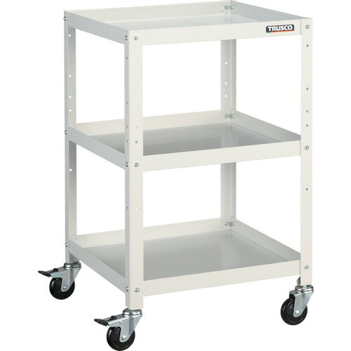 納期について：メーカー直送品(代引き不可)【DIY 工具 ツール トラスコ中山 オレンジブック TRUSCO 工事book トラスコ 】メーカー名：トラスコ中山(株)【 特長 】・車輪と共に車軸もロックするダブルロック仕様のキャスターです。・棚板の組付けは、内側にフランジ付ナットを使用しているため、外側から六角レンチで締め付けることで組み立てが可能です。 仕様品名　　TRUSCO ツールワゴン ラビットワゴン 500X500 ゴム車輪 ホワイト品番　　RBW-853_W最大積載量(kg/台)　　150均等積載量(kg/段)　　50色　　ホワイト間口(mm)　　500奥行(mm)　　500高さ(mm)　　810段数(段)　　3キャスター径(mm)　　75棚板　　こぼれ止め付き棚板(裏表両用)キャスター　　自在式 75mm(2個) 自在式(Wストッパー付) 75mm(2個)棚板こぼれ止め高さ　　40mm【 材質／仕上 】棚板:スチール(焼き付け塗装)/支柱:スチール(焼き付け塗装)/キャスター金具:スチール(クロムメッキ仕上げ)/車輪:ゴム質量　　11.1kg【 注意 】●「最大積載量」とは、各棚板の表面に均一に荷重をかけた場合に、耐えられる重さの合計をいいます。●「均等積載量」とは、棚板の表面に均一に荷重をかけた場合に、耐えられる重さをいいます。&nbsp;　