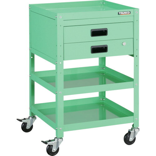 納期について：メーカー直送品(代引き不可)【DIY 工具 ツール トラスコ中山 オレンジブック TRUSCO 工事book トラスコ 】メーカー名：トラスコ中山(株)【 特長 】・車輪と共に車軸もロックするダブルロック仕様のキャスターです。・棚板の組付けは、内側にフランジ付ナットを使用しているため、外側から六角レンチで締め付けることで組み立てが可能です。 仕様品名　　TRUSCO ツールワゴン ラビットワゴン 500X500 引出2段付 ヤンググリーン品番　　RBW-853X_YG最大積載量(kg/台)　　150均等積載量(kg/段)　　50色　　ヤンググリーン間口(mm)　　500奥行(mm)　　500高さ(mm)　　810段数(段)　　3キャスター径(mm)　　75引出し内寸(mm)間口×奥行×深さ　　400×390×62棚板　　こぼれ止め付き棚板(裏表両用)キャスター　　自在式 75mm(2個) 自在式(Wストッパー付) 75mm(2個)引出し内寸　　間口400mm×奥行390mm×深さ62mmカギあり棚板こぼれ止め高さ　　40mm【 材質／仕上 】棚板:スチール(焼き付け塗装)/支柱:スチール(焼き付け塗装)/キャスター金具:スチール(メッキ仕上げ)/車輪:ゴム質量　　24.4kg【 注意 】●「最大積載量」とは、各棚板の表面に均一に荷重をかけた場合に、耐えられる重さの合計をいいます。●「均等積載量」とは、棚板の表面に均一に荷重をかけた場合に、耐えられる重さをいいます。&nbsp;　