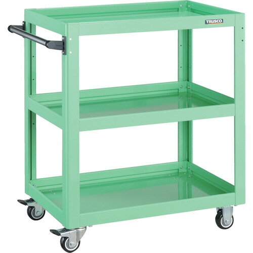 納期について：メーカー直送品(代引き不可)【DIY 工具 ツール トラスコ中山 オレンジブック TRUSCO 工事book トラスコ 】メーカー名：トラスコ中山(株)【 特長 】・車軸と共に車輪もロックするダブルロック式のキャスターです。・棚板は、皿型、フラット型の両面使用ができます。・棚板の組付けは、支柱にナット及びタップ加工をしているので、内側から六角レンチで締め付けることで組み立てが可能です。 仕様品名　　TRUSCO ツールワゴン ドルフィン 750×500 ウレタン車輪 ヤンググリーン品番　　DLWS-973U-YG最大積載量(kg/台)　　300均等積載量(kg/段)　　120色　　ヤンググリーン間口(mm)　　808奥行(mm)　　500高さ(mm)　　903段数(段)　　3均等積載量(kg/段)棚板　　120キャスター径(mm)　　100こぼれ止め高さ(mm)　　50棚板こぼれ止め高さ　　50mmキャスター　　固定式 100mm(2個) 自在式(Wストッパー付) 100mm(2個)特許第4910097号登録商品【 材質／仕上 】本体:スチール/キャスター金具:スチール/車輪:ウレタン質量　　21.6kg【 注意 】●「最大積載量」とは、各棚板の表面に均一に荷重をかけた場合に、耐えられる重さの合計をいいます。●「均等積載量」とは、棚板の表面に均一に荷重をかけた場合に、耐えられる重さをいいます。&nbsp;　