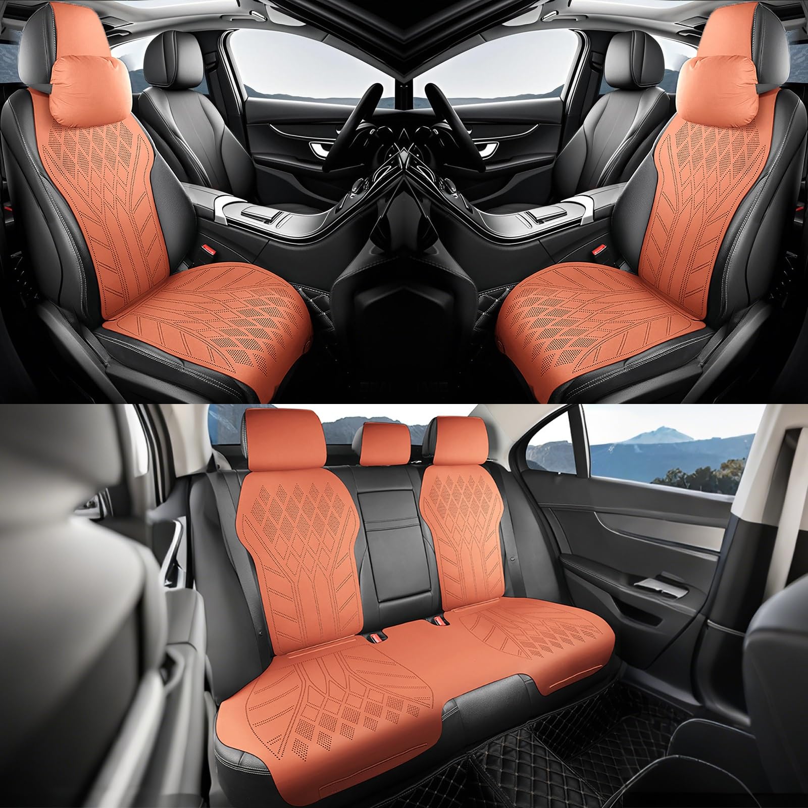 ホンダアコードCY2型モデル専用 カーシートクッション サドルシートクッション 滑り止 防水 防汚 ソフト肌触り極薄通気設計 防汗ランバーサポート 全季節対応 カー用品(オレンジ 枕付き)