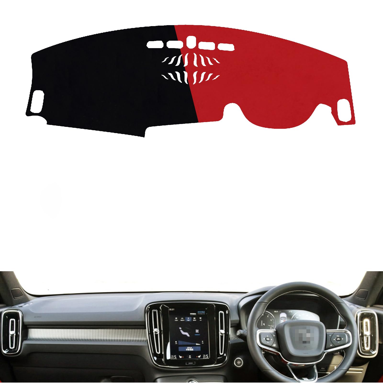 ダッシュボードマット 日焼け防止 ボルボXC40 2020 2021 2022 ダッシュボードカバー 耐熱性 耐久性 ダッシュボードライト 保護マットスエード素材 ツートーン (ブラック-レッド)