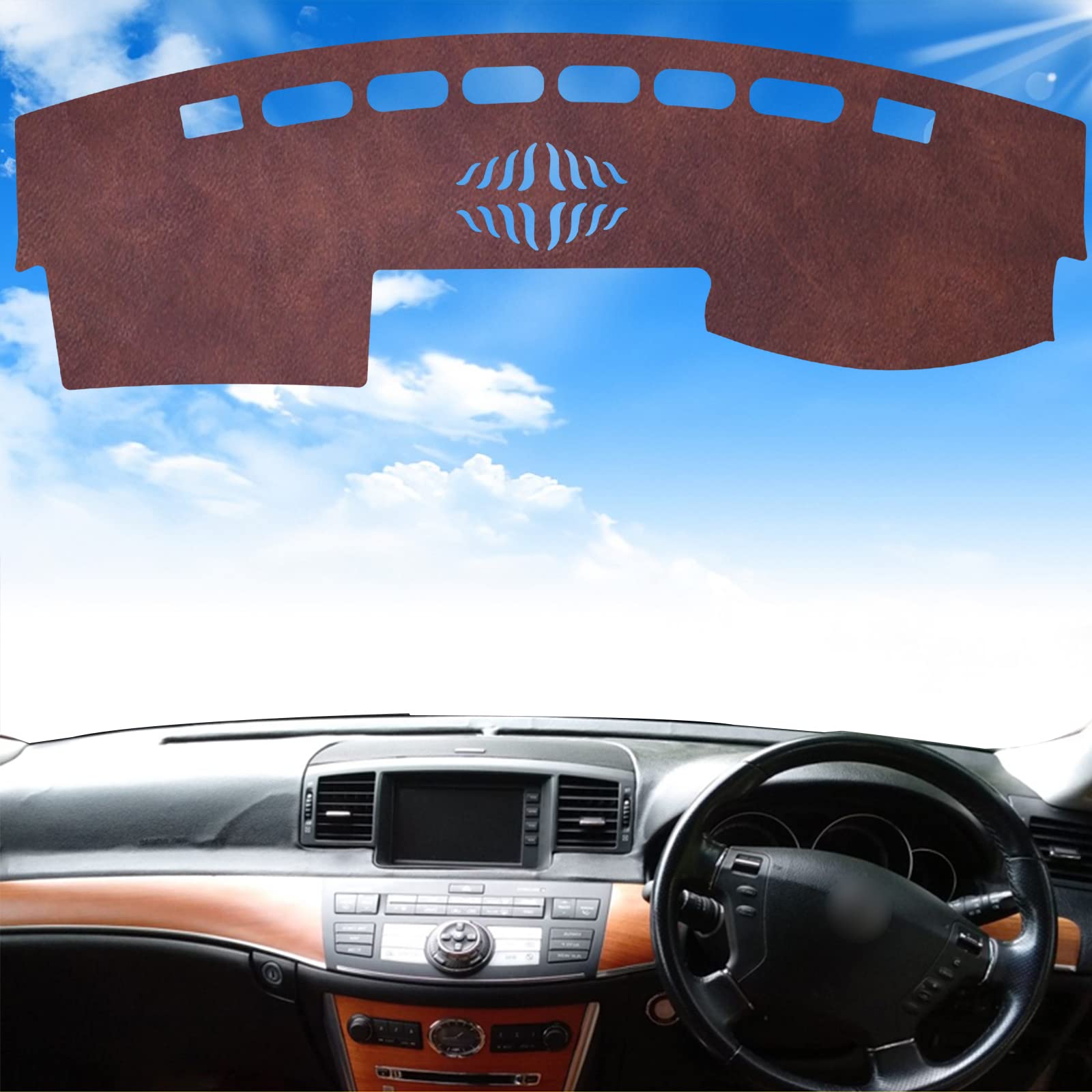 後期専用日産フーガ2004-2009 保護マット インテリア 内装 カスタム パーツ アクセサリー 車内グッズ 日焼け防止/映り込み防止/傷防止/ズレ防止 深海革素材 (ブラウン)