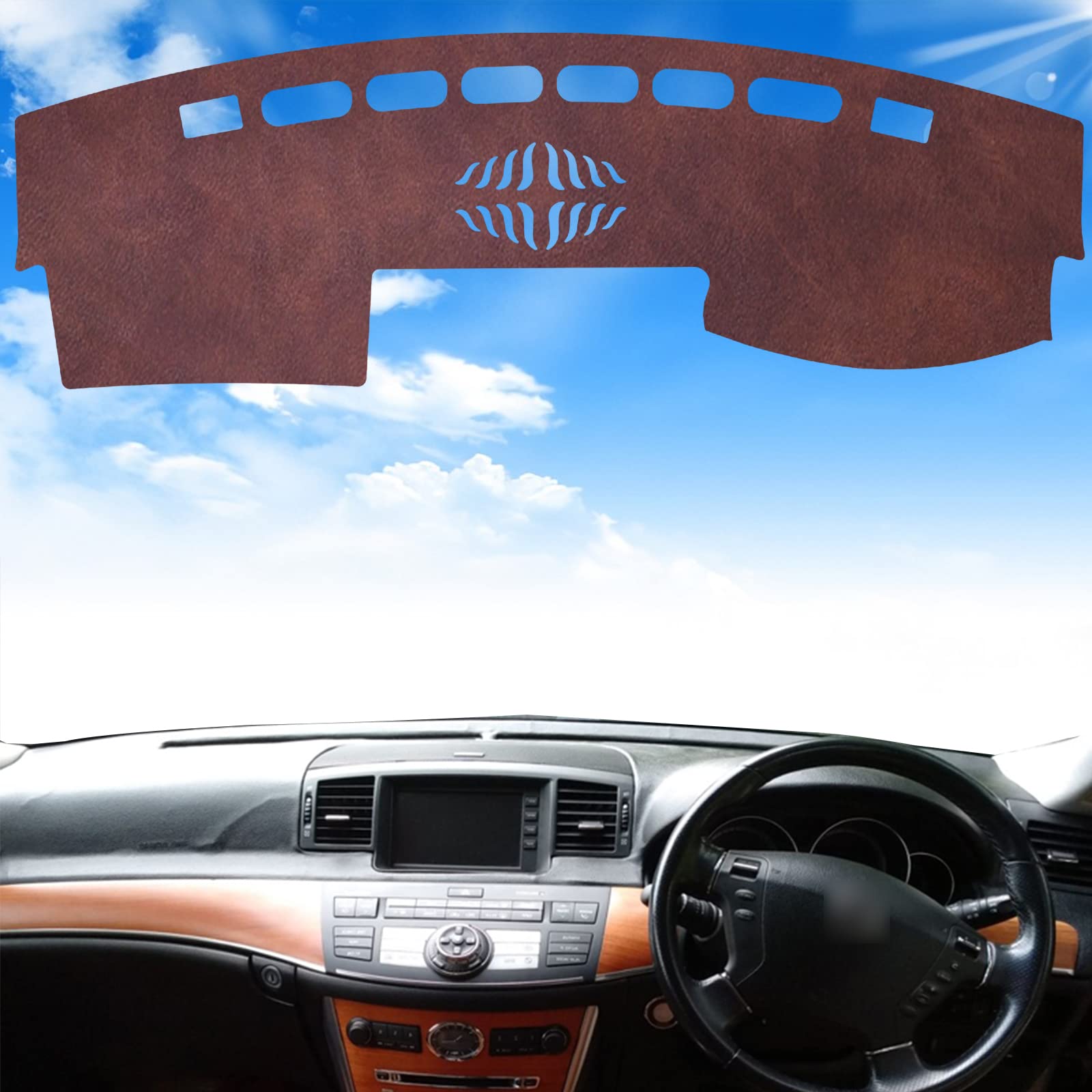 日産フーガ2004 2005 2006 2007 2008 2009 ダッシュマット カー用品 専用設計 日焼け対策 映り込み軽減 劣化防止 深海革素材 (日産フーガ専用） (ブラウン)