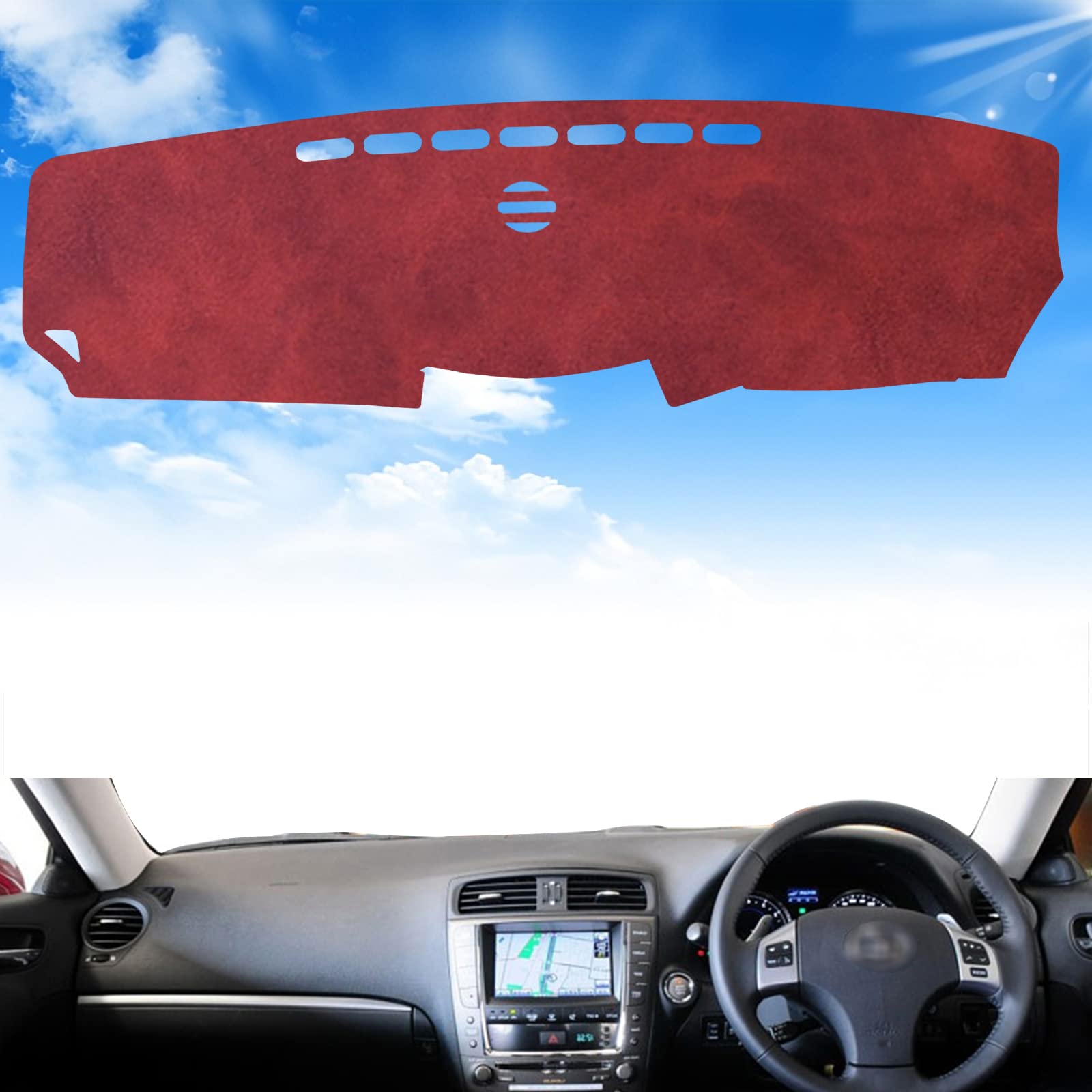 車種レクサス IS350 / IS300h / IS250 2005-2013専用設計[深海革素材 ]高品質ダッシュボード滑り止め 車の日焼け止め 断熱紫外線パッド (レッド)
