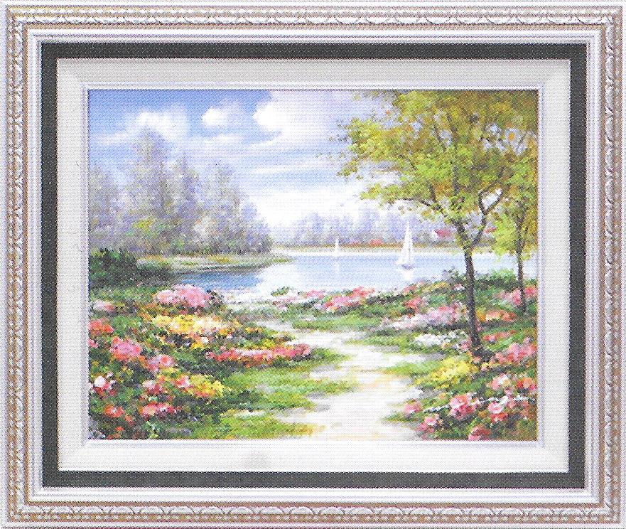 Rakuten - 【送料無料】絵画■モリンガ■花畑に彩られて2 F10■油絵■風景画■自然■油彩画■手描き■額装込■新築祝い■贈答■開業祝い