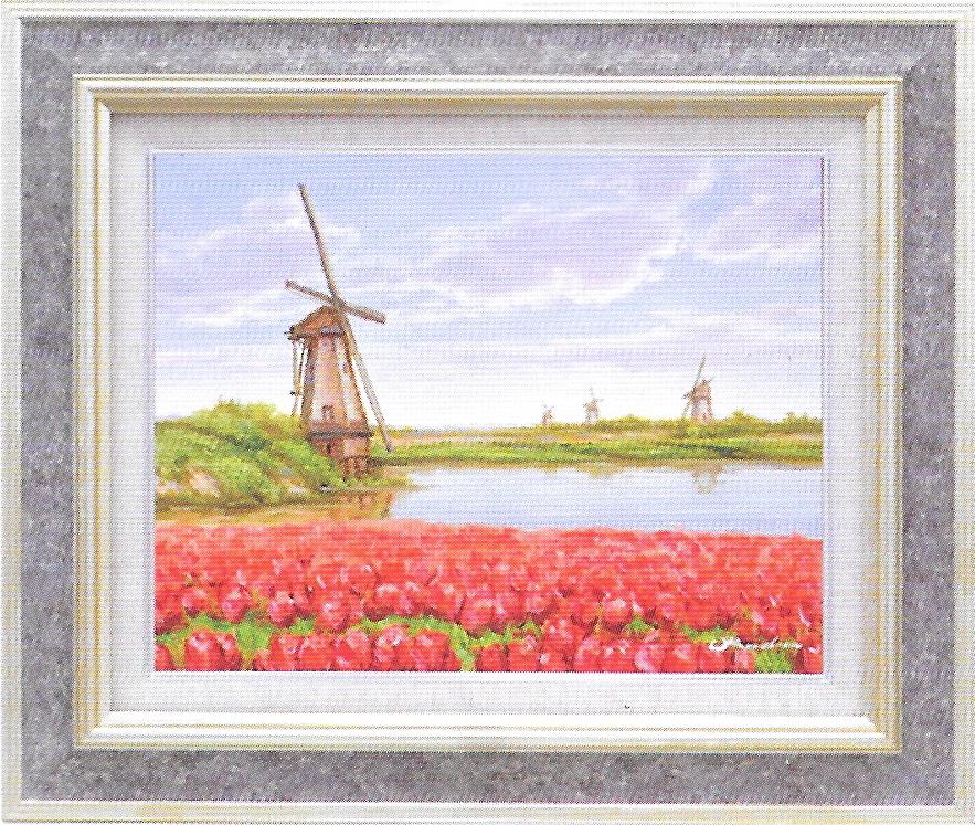 【送料無料】絵画■奥田ひとみ■チューリップ畑 F6■油絵■風景画■自然■油彩画■手描き■額装込■新築祝い■贈答■開業祝い