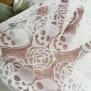 \P2倍★8/31限定/【送料無料】生地 レース スカル 花 白黒 バラ ローズ 刺繍 手芸 手作り 花柄 布 透かし柄 メッシュ ドレス 150×90cm