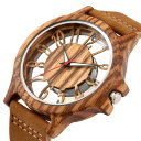 ＼P2倍★4/24まで／【全国送料無料】木製腕時計 透かし彫り 透明 本革 クォーツ【4 Color】