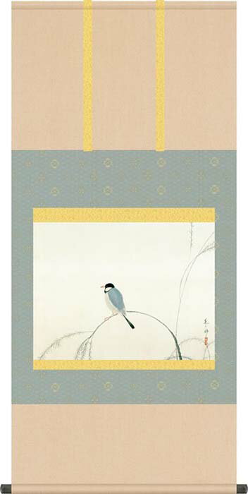 Hanging Scrolls - 掛け軸 掛軸　速水御舟（はやみぎょしゅう）・ 文鳥（ぶんちょう）　尺五　名作品 桐箱畳紙収納　風鎮付き