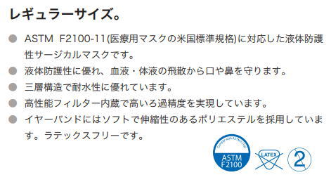 プロレーンマスク レギュラー ホワイト 50枚入り/箱 3層 スタンダード 平ゴムタイプ（メディコムジャパン）PLE0002714