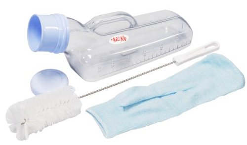 安寿 尿器男性用 カバー付き 533-730 　専用カバー×1枚、洗浄ブラシ付き　容量1200mL　透明容器 （アロン化成）