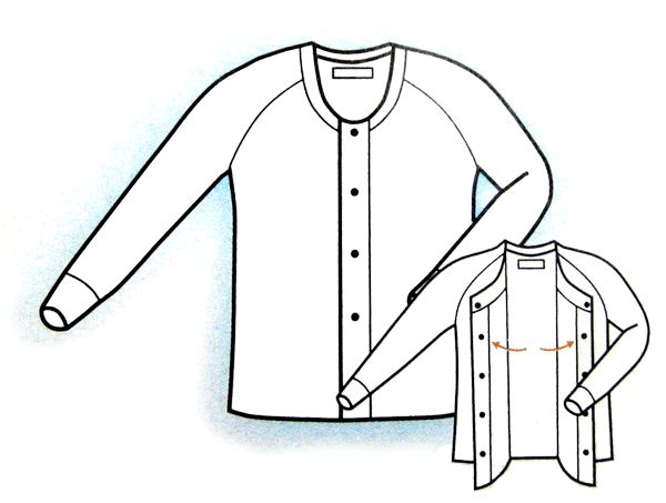 神戸生絲　ワンタッチ肌着　紳士用前開きシャツ　長袖　No.3【紳士用下着・脱ぎ履き簡単　下着・紳士用インナー・高齢者用インナー・高齢者用下着】