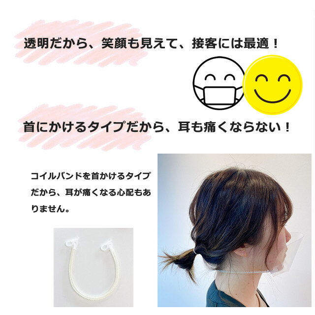 マウスシールド　ネックタイプ　BMS-480　(シールド3枚+コイルバンド1本)×20袋　ホスピタルサービス【マウスシールド　日本製・透明シールド　日本製・フェイスシールド　口用・飲食店 シールド・飛沫防止マウスシールド 顔が見える 飛まつ】