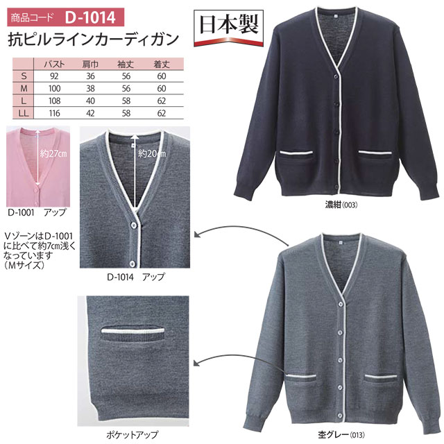 抗ピルラインカーディガン　D-1014　濃紺　S-LL　(Vネックタイプ)ディーフェイズ【...
