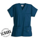 <メール便送料無料>男女兼用スクラブ S.C.R.U.B.S スクラブズ UNISEX6ポケット スナップトップ カリビアンブルー Z1J15【白衣 医療スクラ...