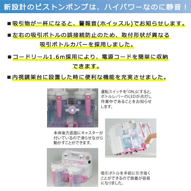 中型吸引器パワーキャリー2 CPS2-2800 新鋭工業【警報音 LEDライト搭載 喀痰吸引器 電動吸引器 呼吸 医療用吸引器 吸引器本体 介護 痰吸引機 痰詰まり 痰吸い機 痰吸い器】