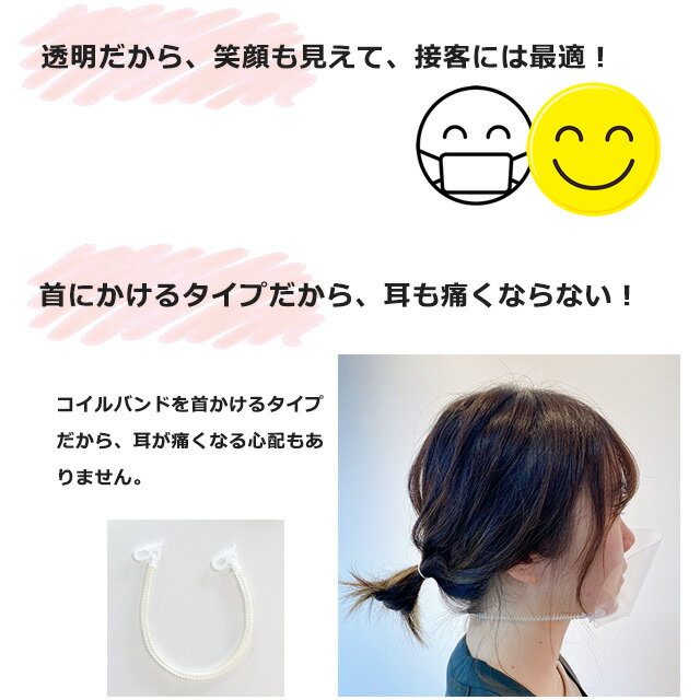 ＜メール便送料無料＞マウスシールド　首かけタイプ　BMS-480　1袋セット(シールド3枚+コイルバンド1本)　ホスピタルサービス 日本製 透明シールド　日本製・フェイスシールド 口用・飲食店 シールド・飛沫防止マウスシールド 顔が見える 飛まつ