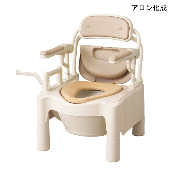 アロン化成 安寿 ポータブルトイレFX-CPはねあげ ちびくまくん ソフト便座・キャスター付(870-084)(ベージュ)【ひじ掛けはね上げ・やわらか便座・キャスター付】【組立済】 【送料無料】【ポイント10倍】