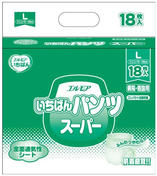 エルモア いちばん パンツスーパー Lサイズ 18枚入×4袋 452101 カミ商事 おむつ パンツタイプ 送料無料