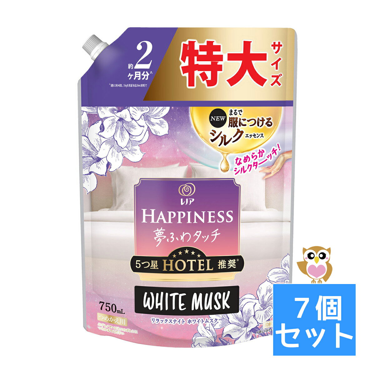 楽天ホームライフ【送料お得・まとめ買い×7個セット】P&G レノアハピネス 柔軟剤 夢ふわタッチ リラックスナイト ホワイトムスク 詰替用 特大サイズ 750ml 4987176196200