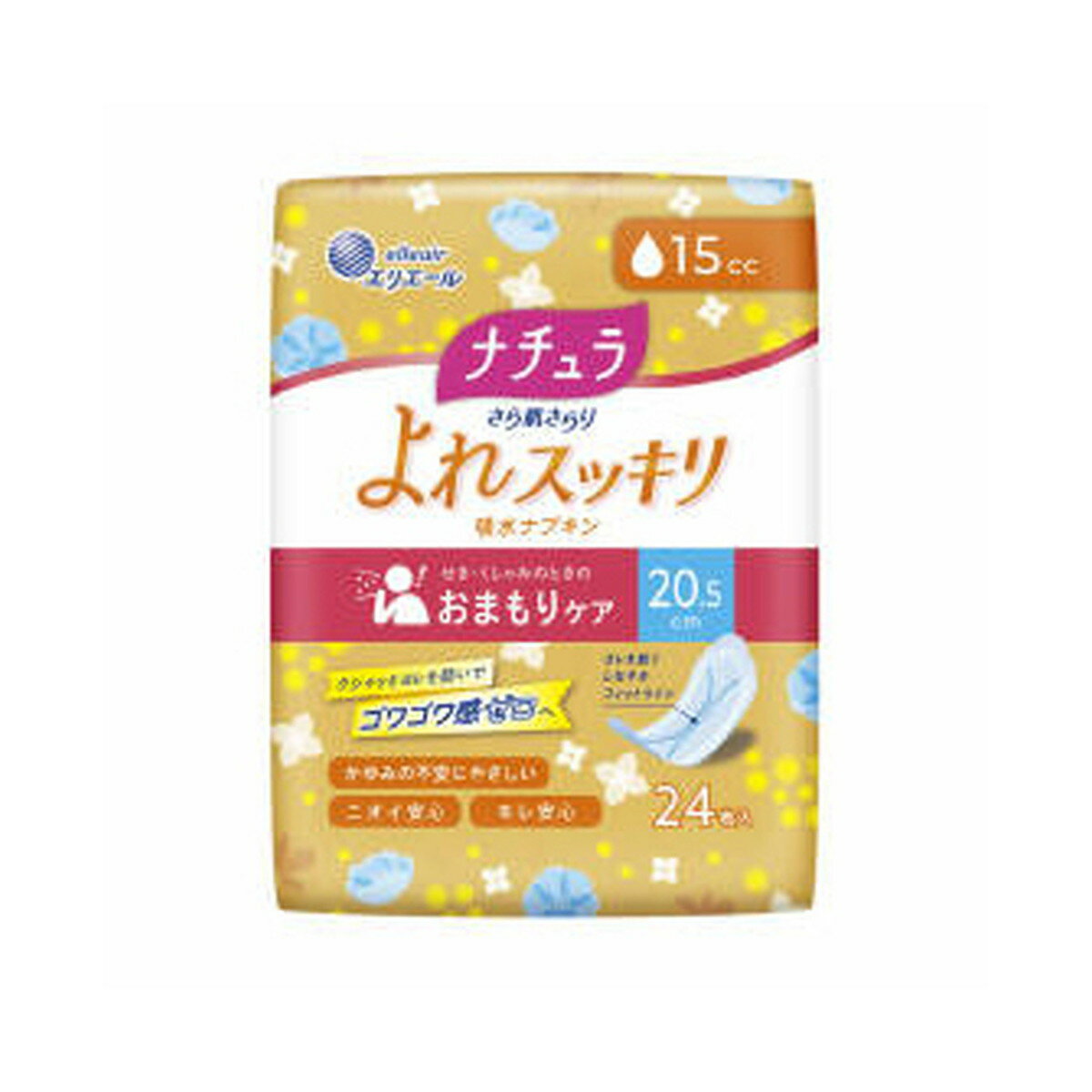 【あわせ買い2999円以上で送料お得】大王製紙 ナチュラ さら肌さらり よれスッキリ 吸水ナプキン 20.5cm 15cc 24枚入