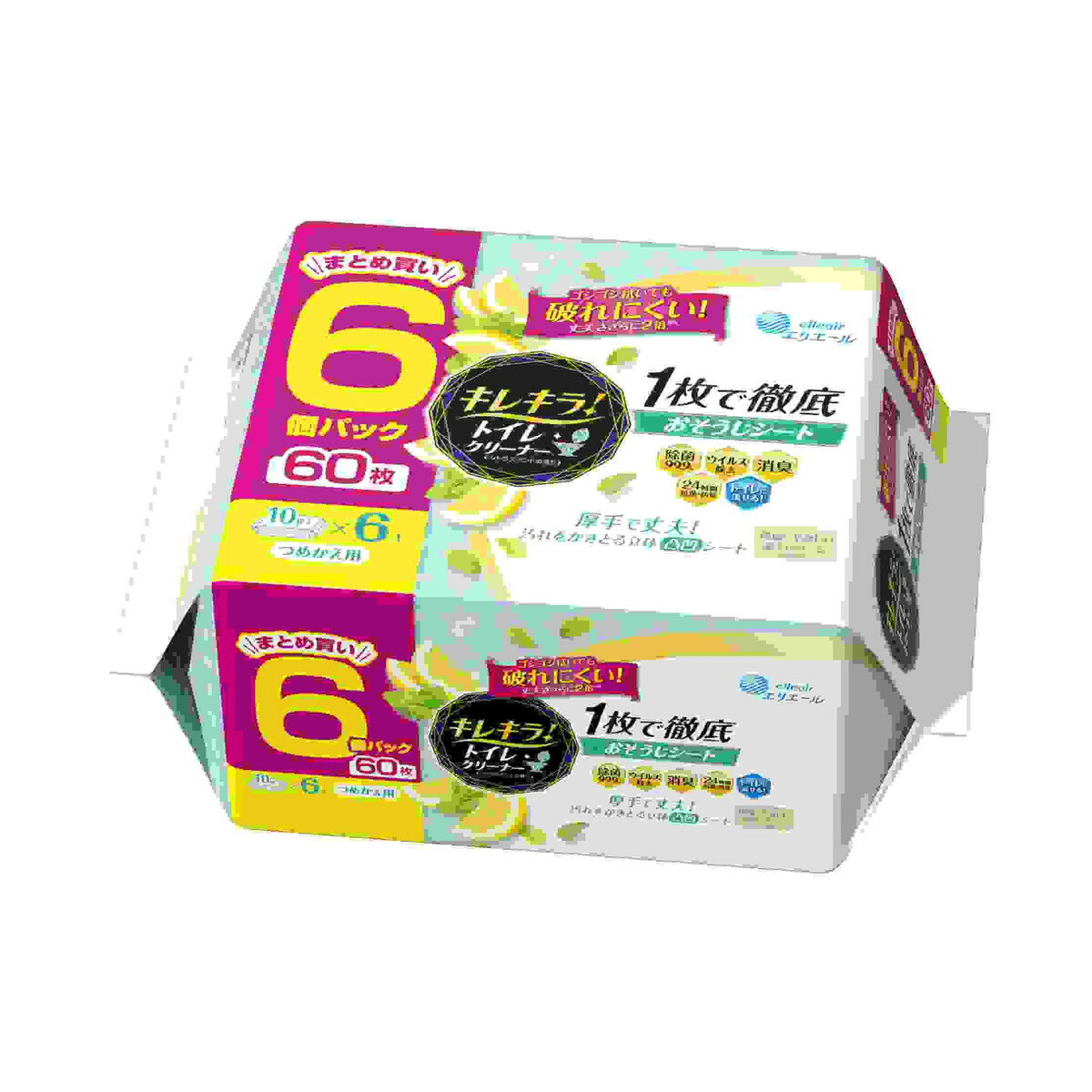 【送料お得・まとめ買い×3個セット】大王製紙 エリエール キレキラ! トイレクリーナー 1枚で徹底おそうじシート シトラスミント つめかえ用 60枚(10枚×6P)