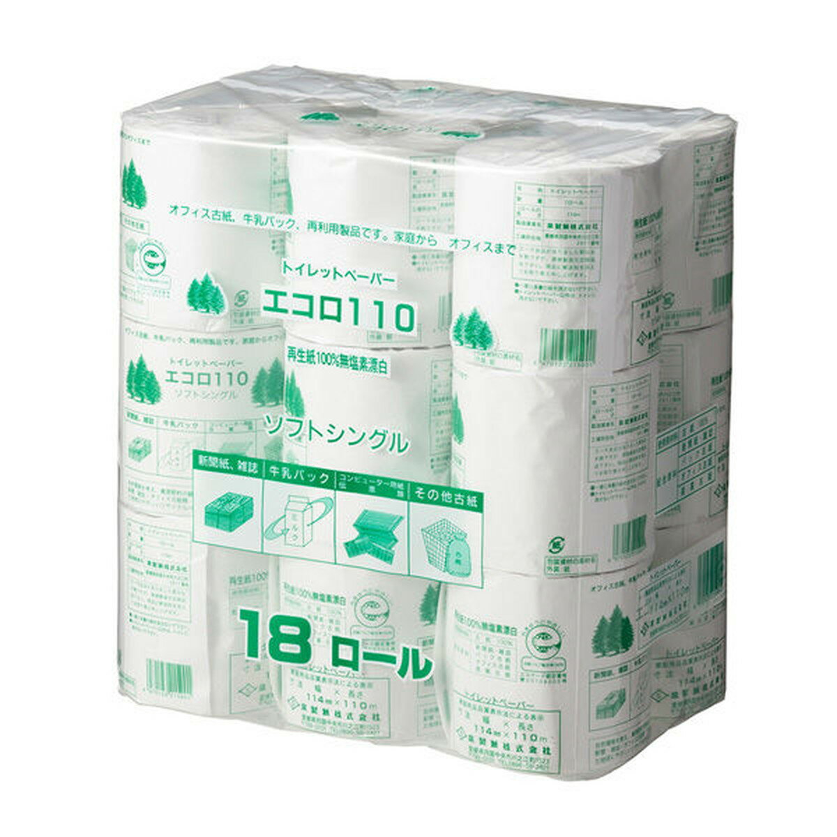Tissue - 【送料お得・まとめ買い×3個セット】泉製紙 エコロ 18ロール シングル 110メートル巻 107幅