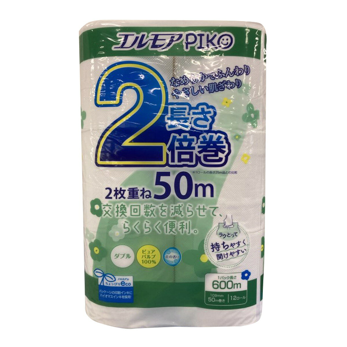 【送料お得・まとめ買い×3個セット】カミ商事 エルモア ピコ 2倍巻 12ロール 2枚重ね 50M  ...
